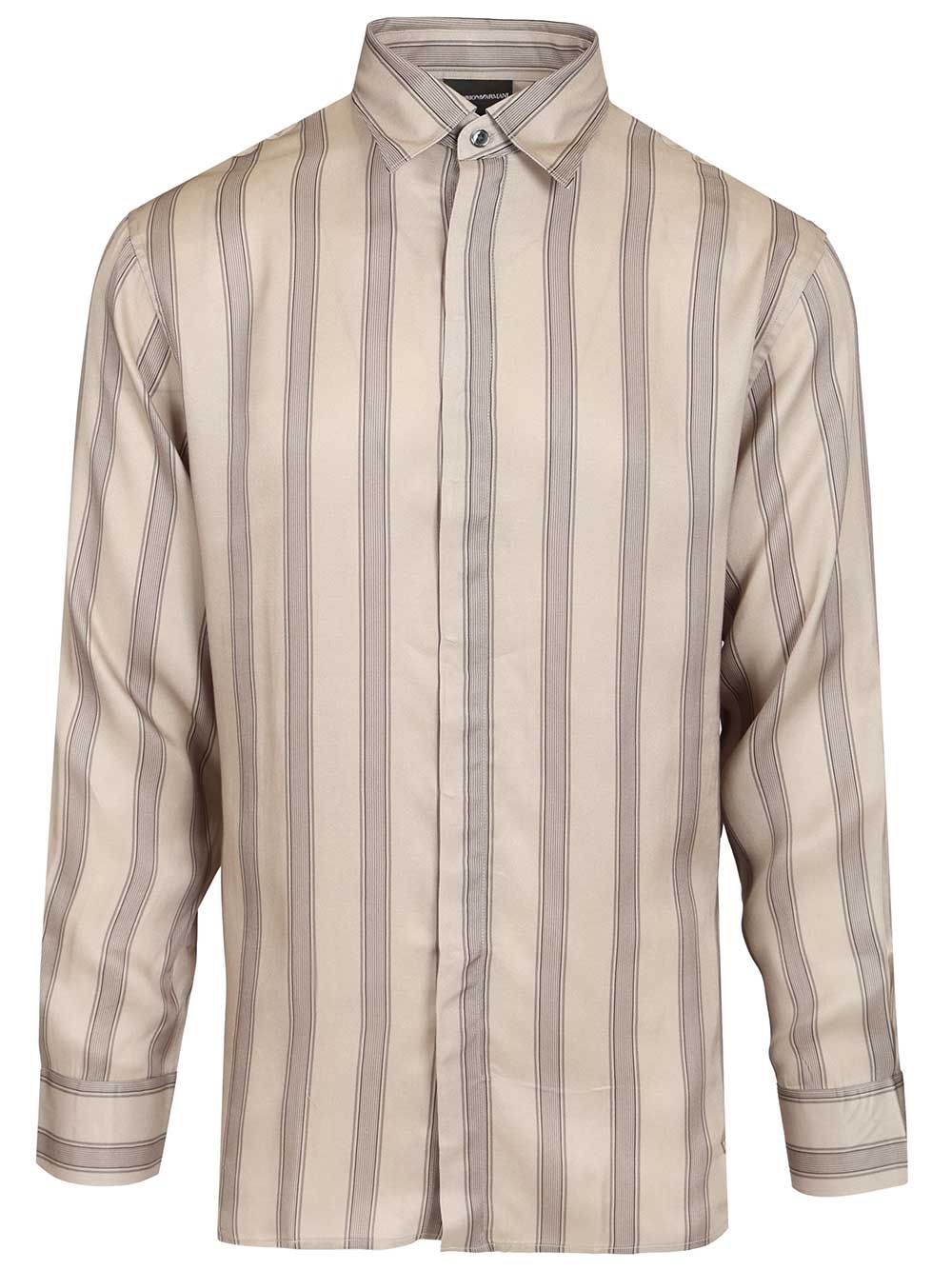 Flowing Striped Shirt Beige Viscose