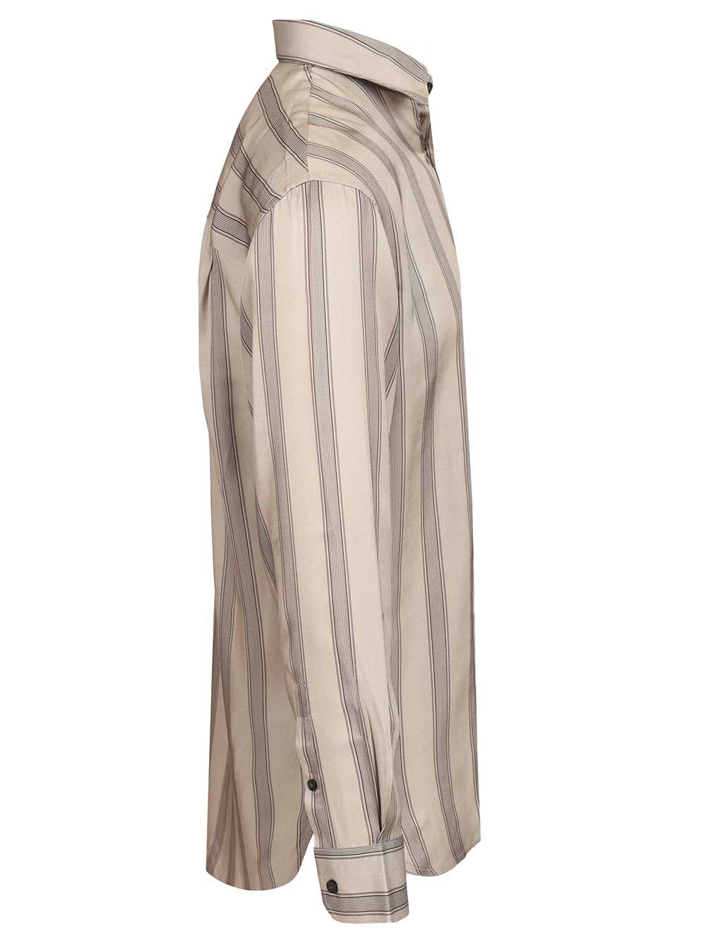 Flowing Striped Shirt Beige Viscose