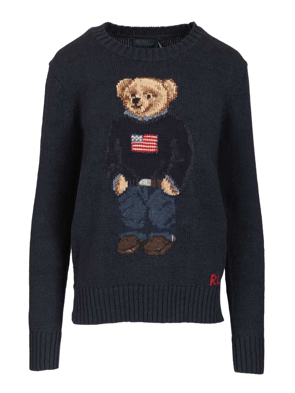 Polo Bear sweater in cotton and linen Blue Knitwear