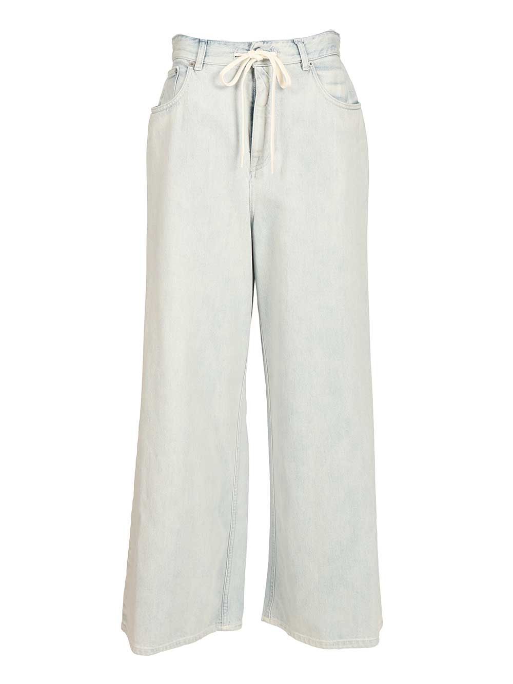 Wide Leg Jeans Light Blue Cotton Elastane