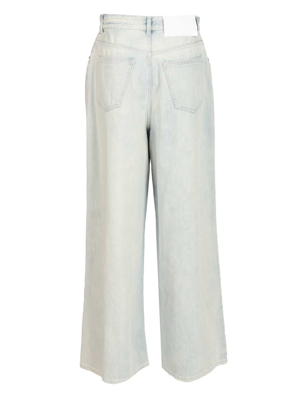 Wide Leg Jeans Light Blue Cotton Elastane