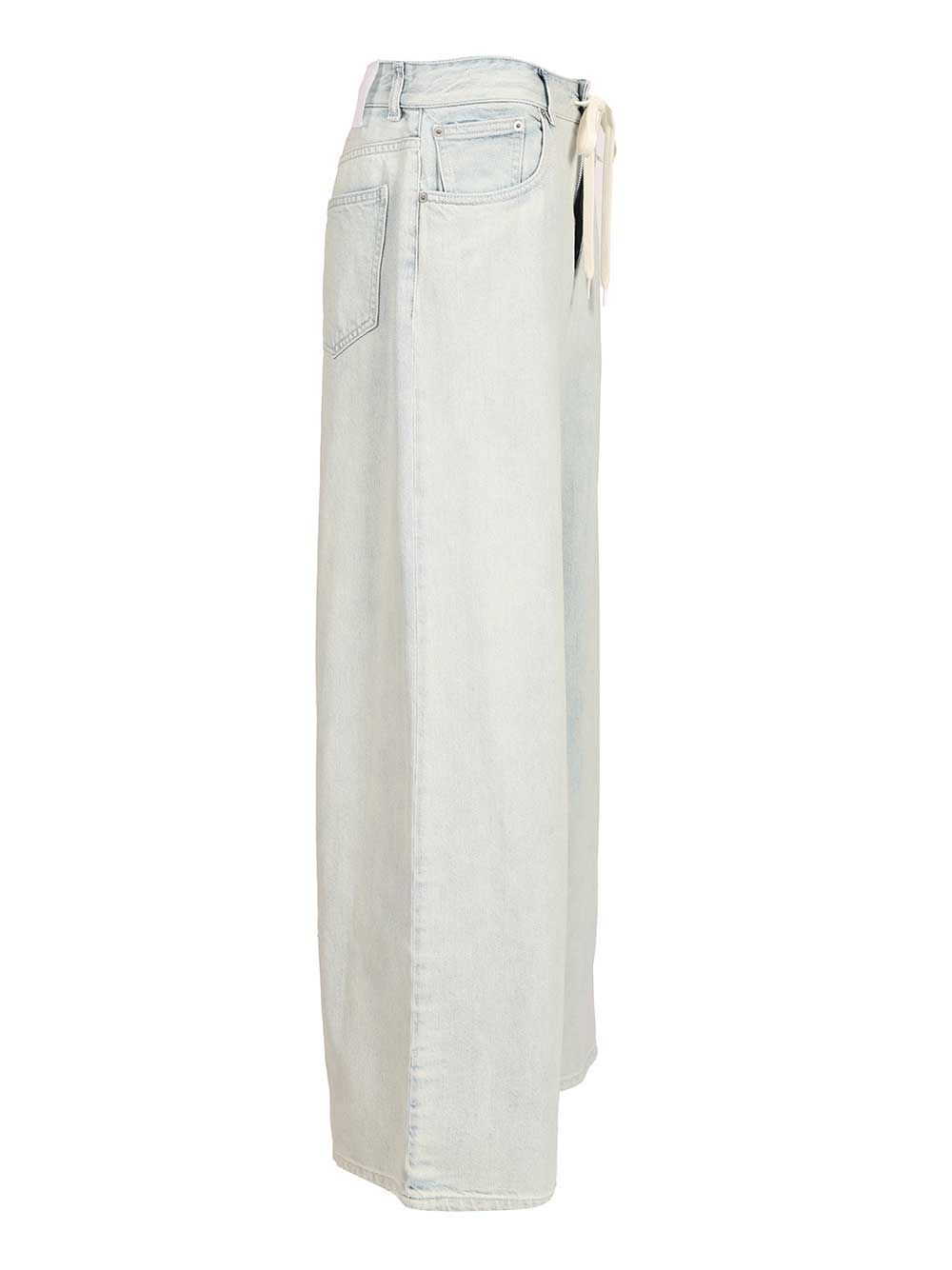 Wide Leg Jeans Light Blue Cotton Elastane
