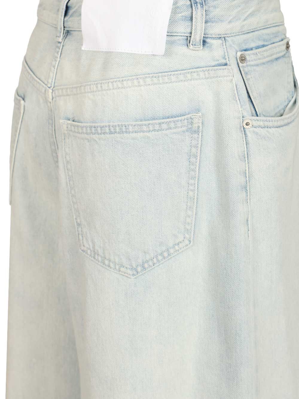 Wide Leg Jeans Light Blue Cotton Elastane