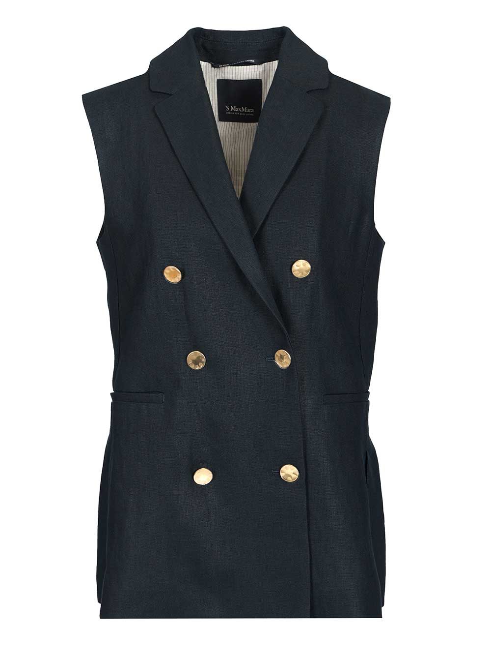 Double-breasted vest Blue Linen Jacket