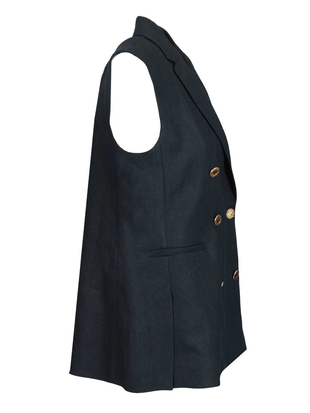 Double-breasted vest Blue Linen Jacket