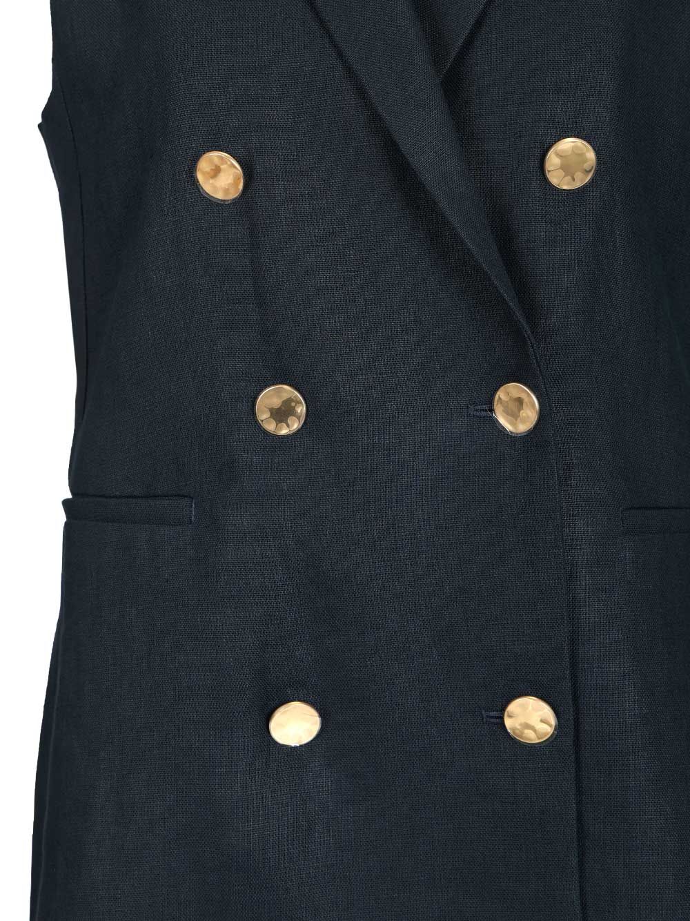 Double-breasted vest Blue Linen Jacket