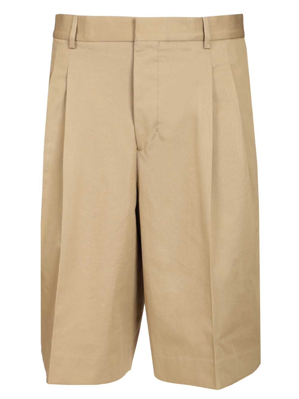 Wide-Leg Bermuda Shorts Beige Cotton Trousers