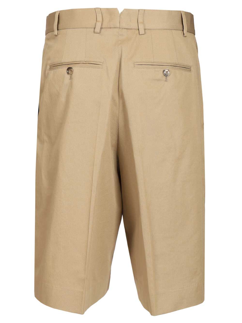 Wide-Leg Bermuda Shorts Beige Cotton Trousers