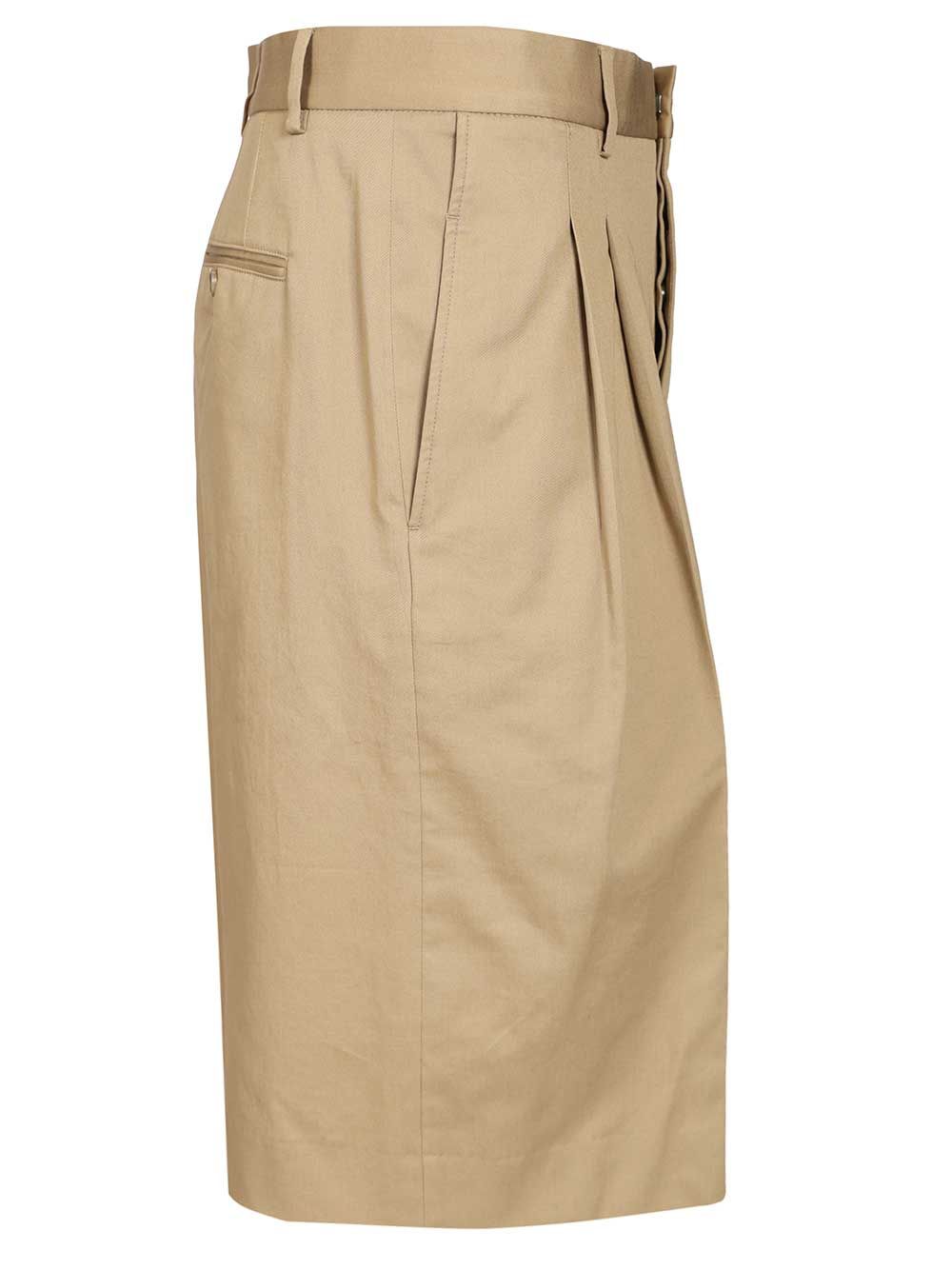Wide-Leg Bermuda Shorts Beige Cotton Trousers