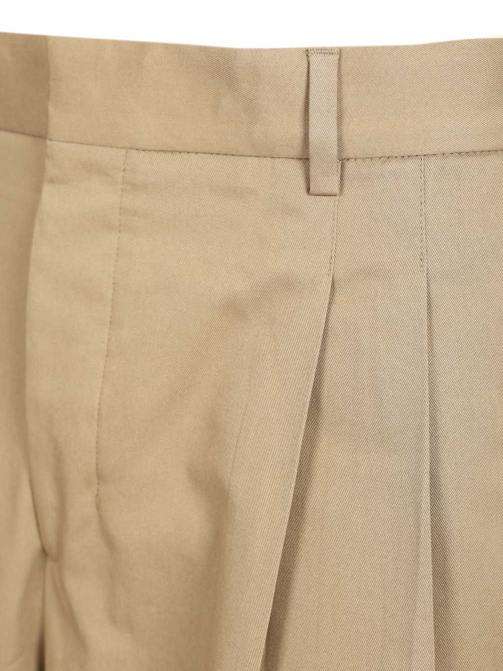 Wide-Leg Bermuda Shorts Beige Cotton Trousers