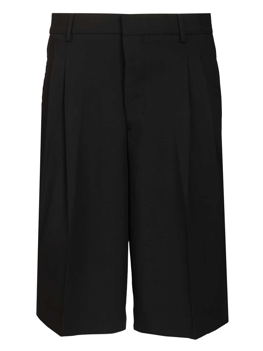Wide-Leg Bermuda Shorts Black Cotton Trousers