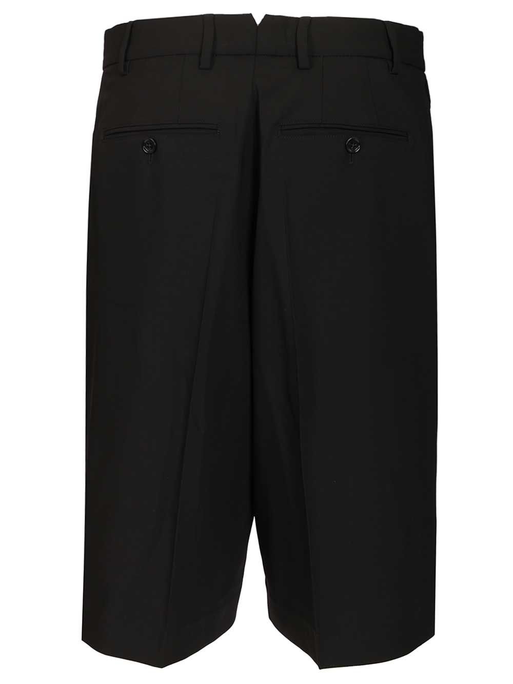Wide-Leg Bermuda Shorts Black Cotton Trousers