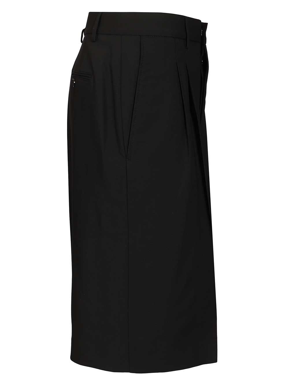 Wide-Leg Bermuda Shorts Black Cotton Trousers