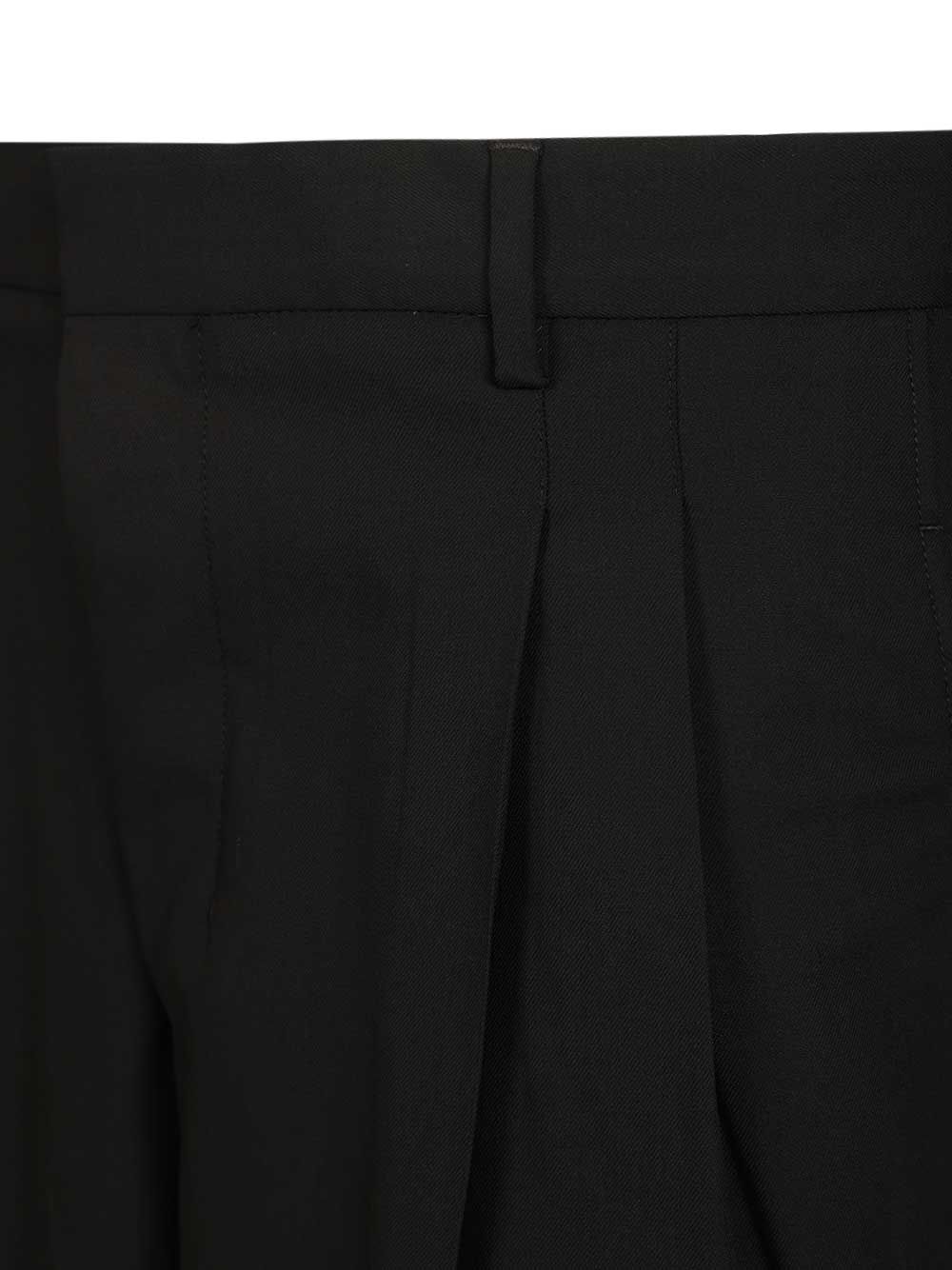 Wide-Leg Bermuda Shorts Black Cotton Trousers