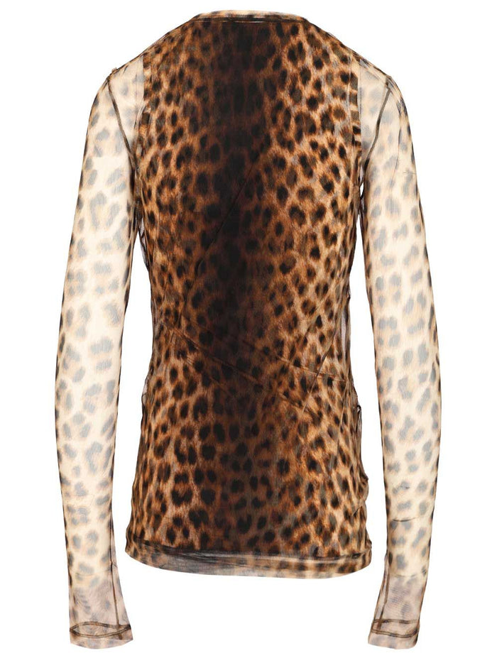 Bi-material animalier top A Maglia Poliammide Tops