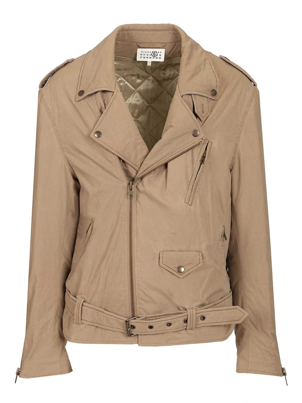 Cotton Biker Jacket Beige