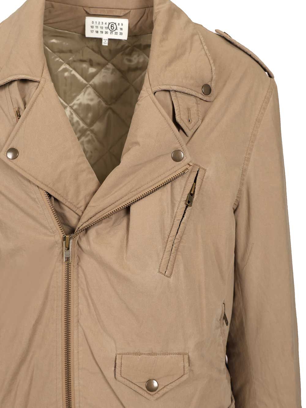 Cotton Biker Jacket Beige