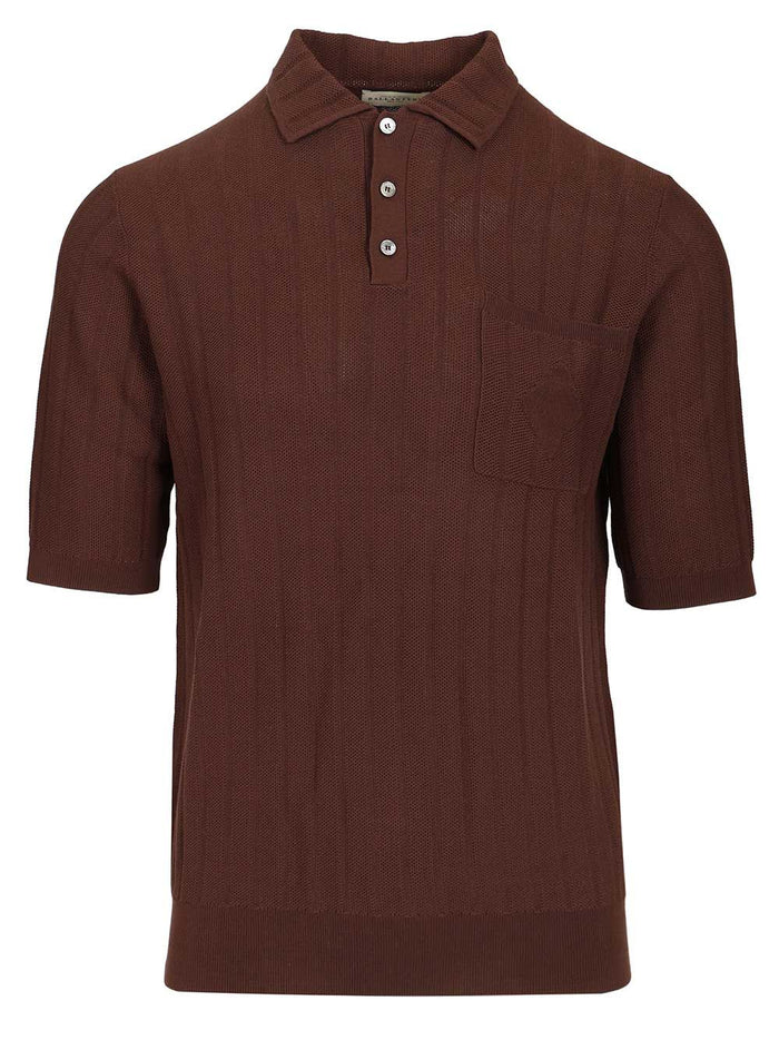 Cotton Knit Polo Shirt Brown