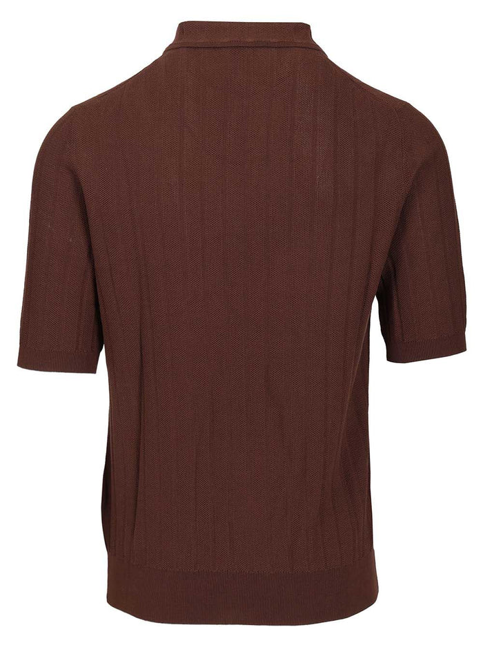 Cotton Knit Polo Shirt Brown
