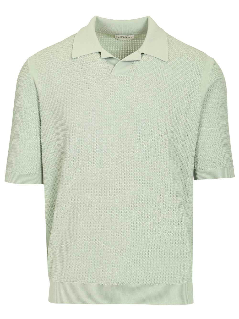 Waffle Polo Shirt Green Cotton