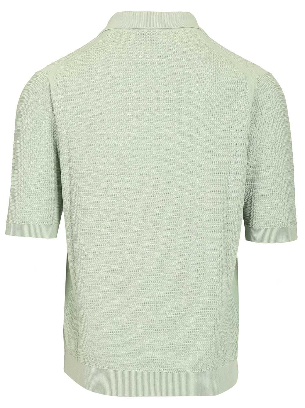 Waffle Polo Shirt Green Cotton