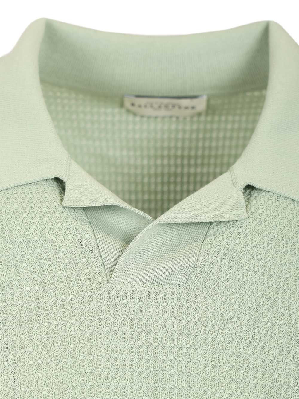 Waffle Polo Shirt Green Cotton