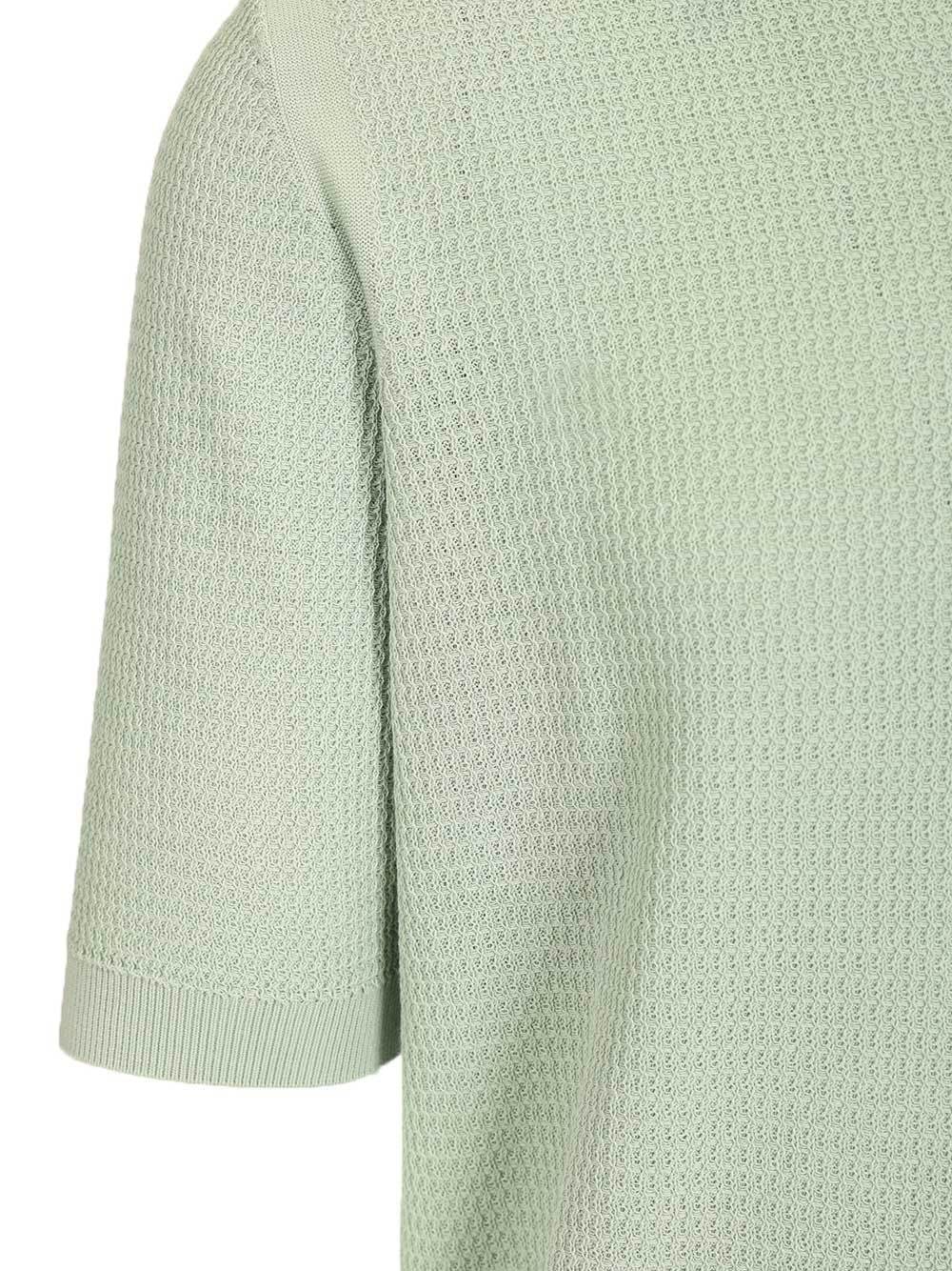 Waffle Polo Shirt Green Cotton