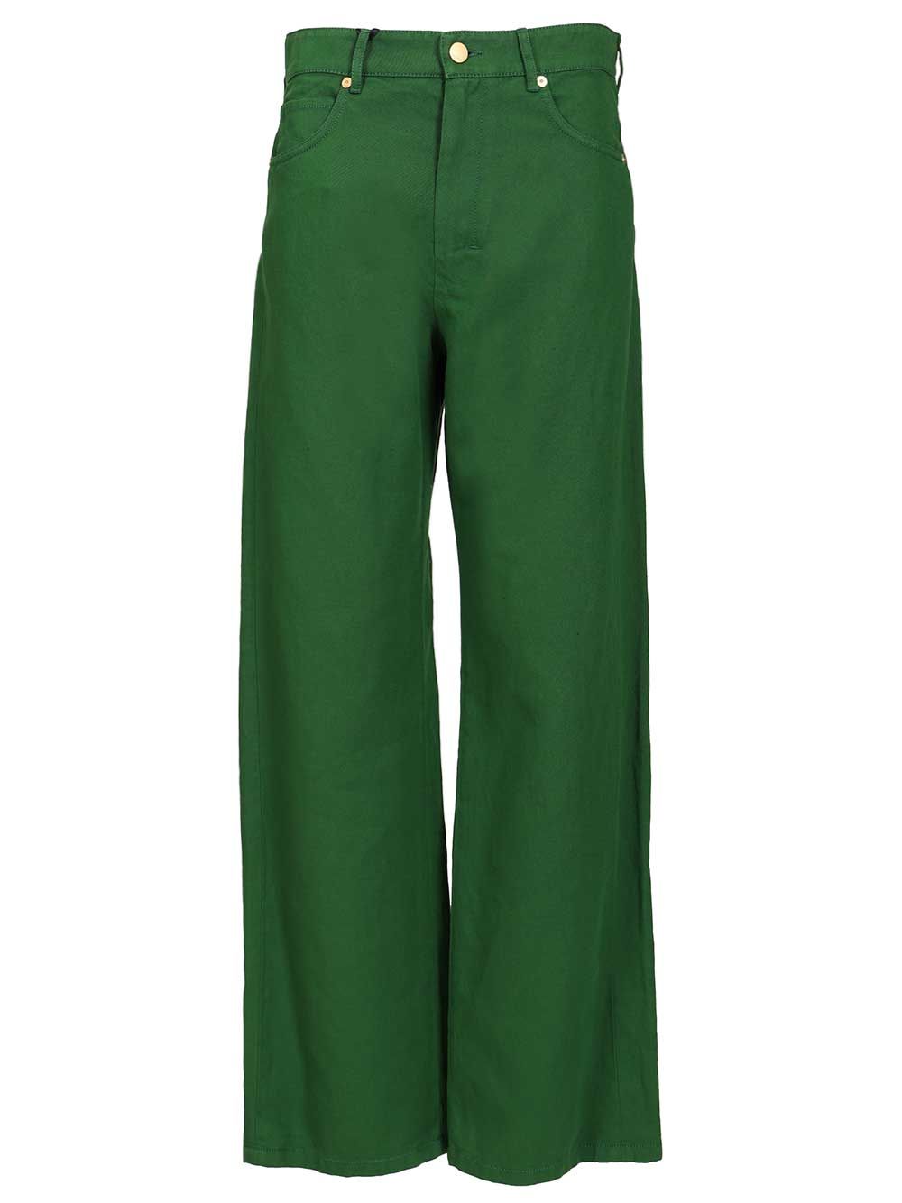 Cotton and linen drill trousers Green Cotone