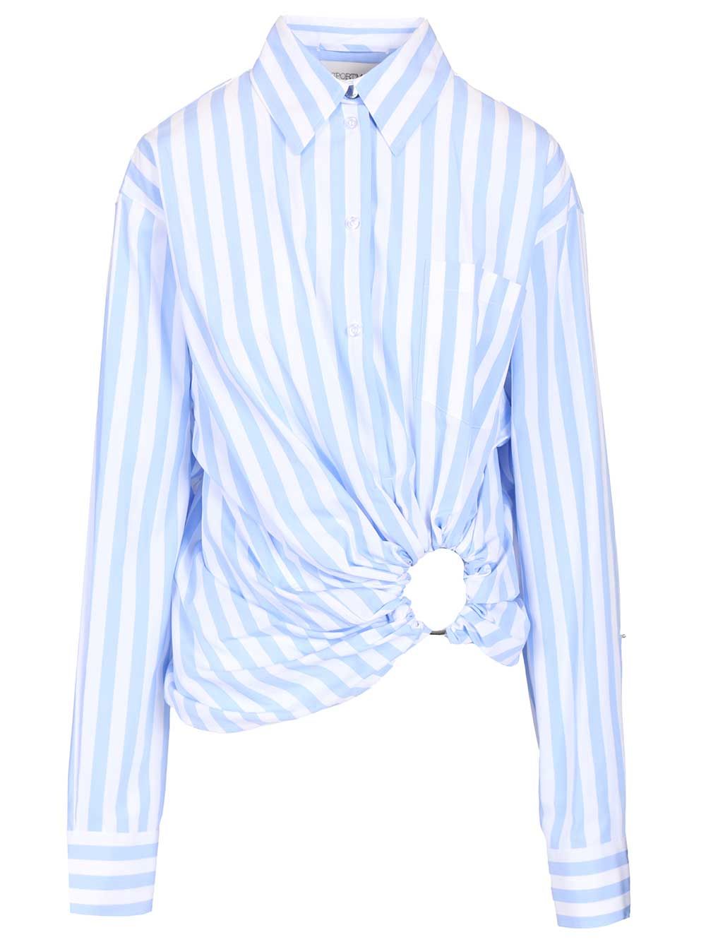 Striped shirt in gathered cotton poplin Light Blue