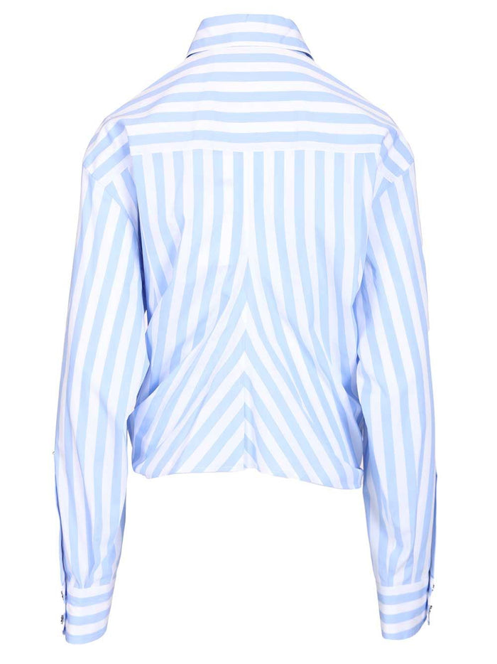 Striped shirt in gathered cotton poplin Light Blue