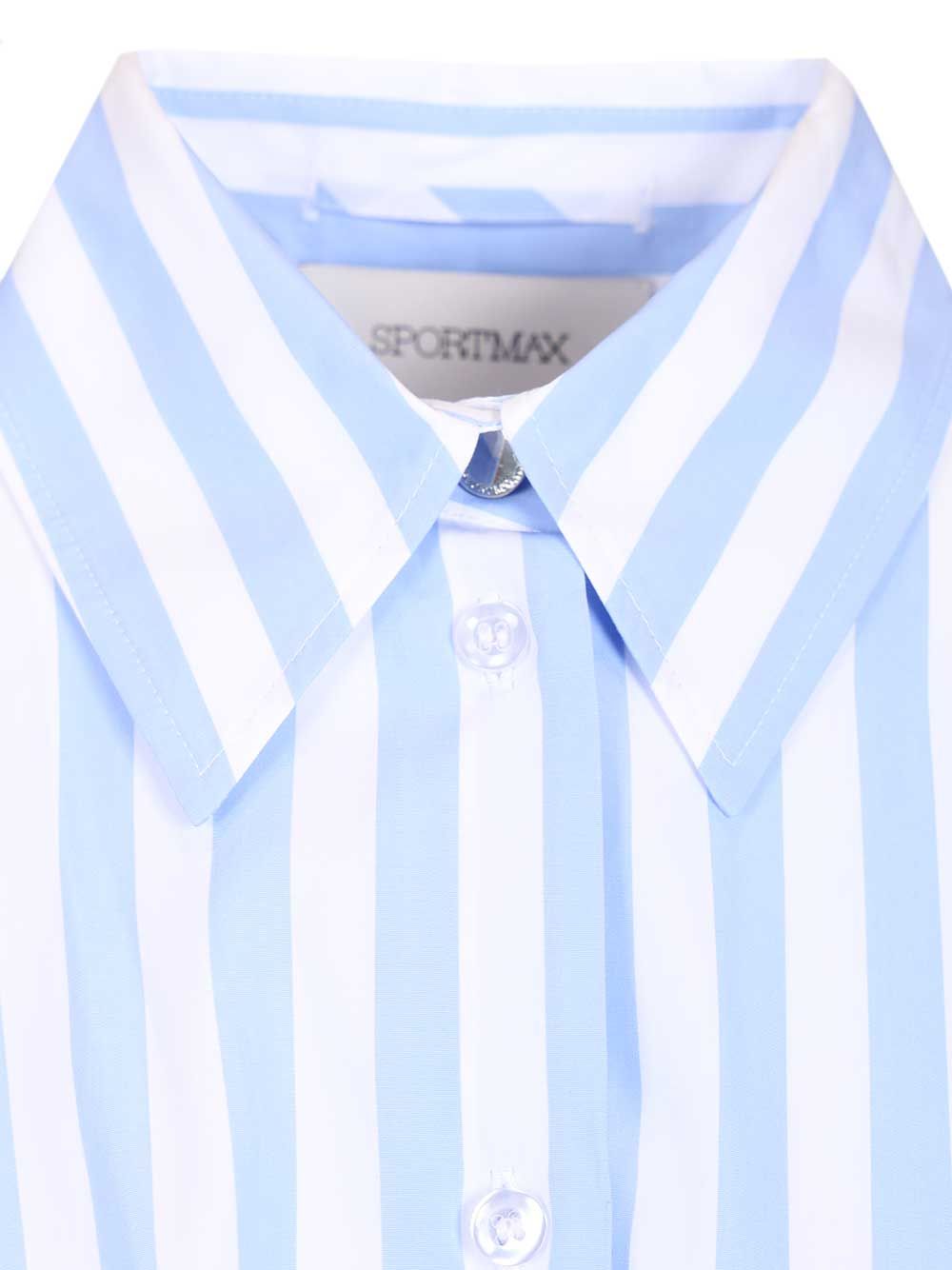 Striped shirt in gathered cotton poplin Light Blue