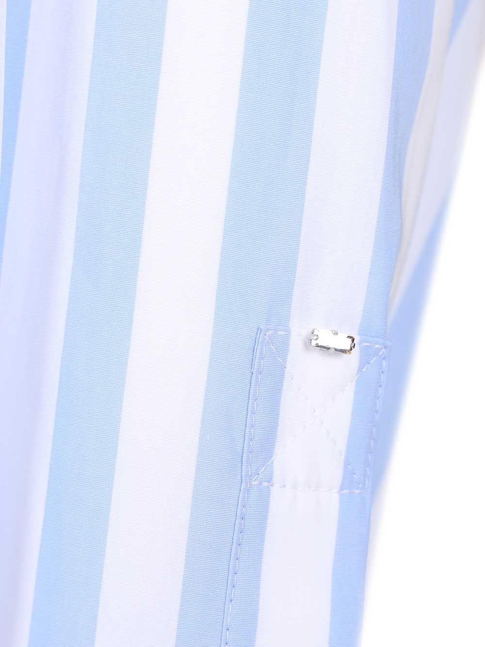 Striped shirt in gathered cotton poplin Light Blue