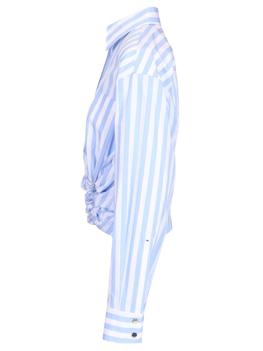 Striped shirt in gathered cotton poplin Light Blue