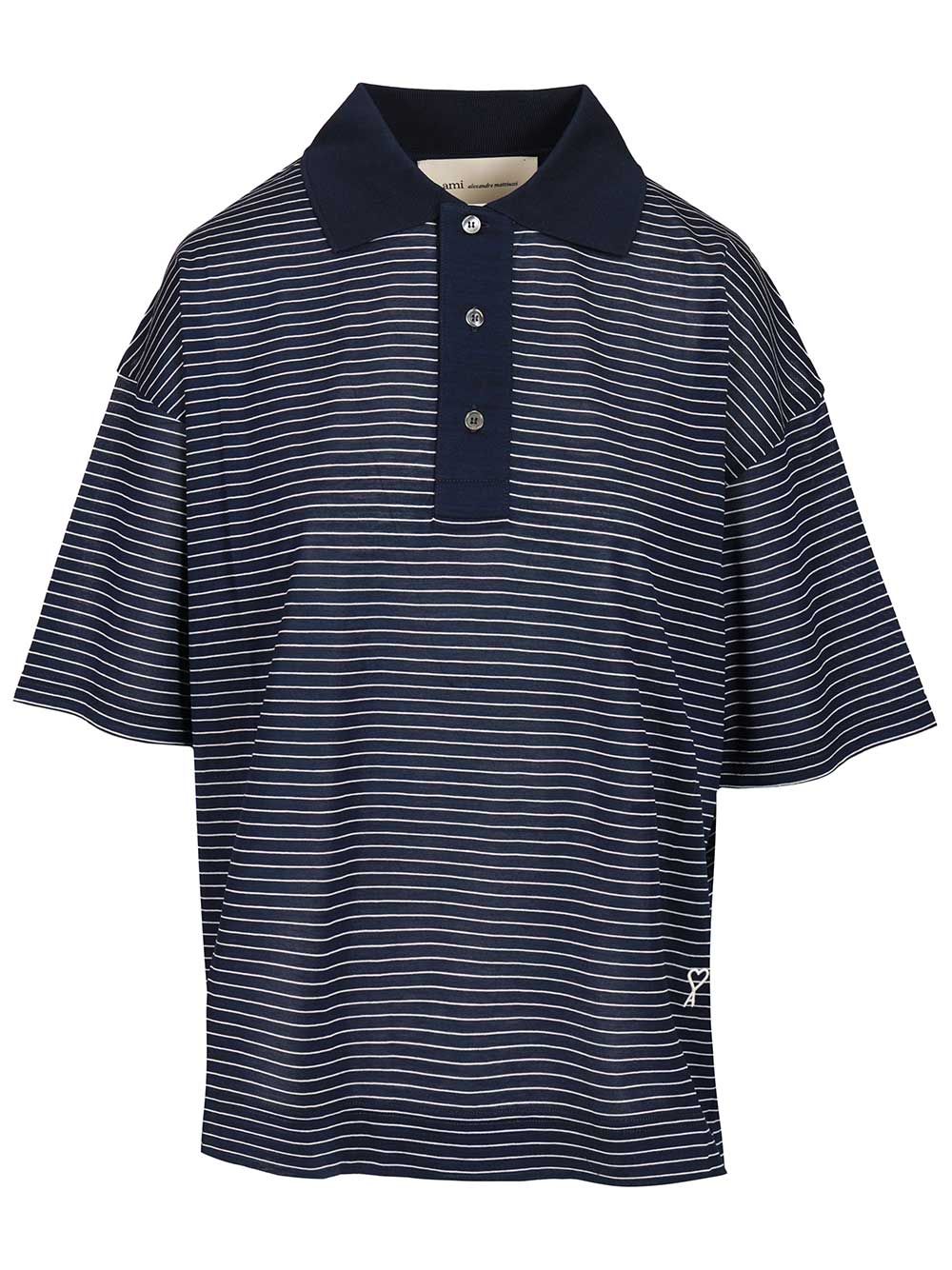 STRIPED BOXY FIT POLO WITH AMI DE COEUR PATCH Blue Shirt