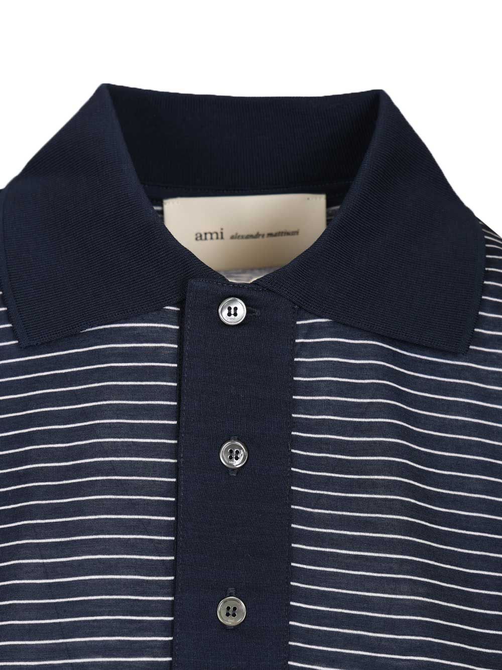 STRIPED BOXY FIT POLO WITH AMI DE COEUR PATCH Blue Shirt