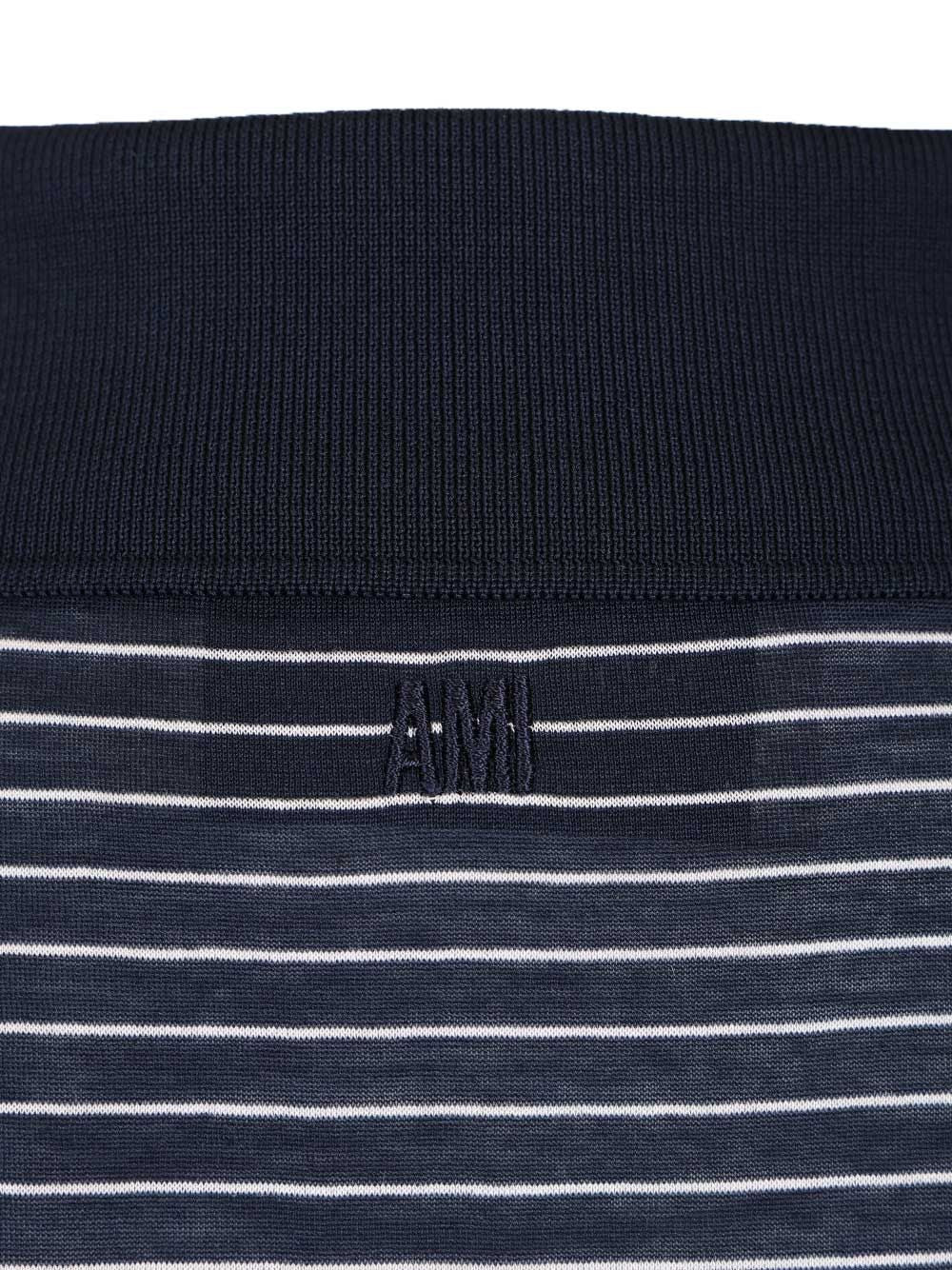 STRIPED BOXY FIT POLO WITH AMI DE COEUR PATCH Blue Shirt