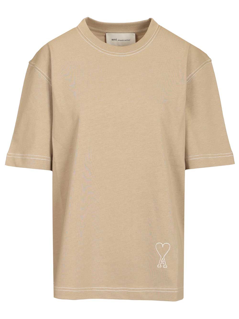 SHORT SLEEVES BOXY FIT TEESHIRT WITH TOPSTITCHED AMI DE COEUR Beige Mat Principale:coton T-shirt