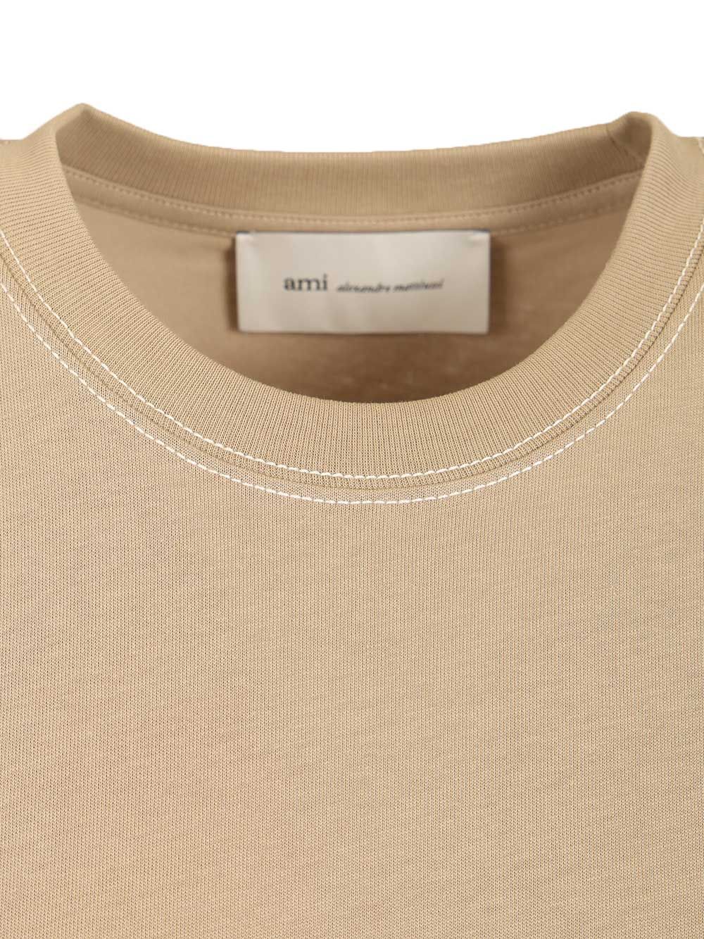 SHORT SLEEVES BOXY FIT TEESHIRT WITH TOPSTITCHED AMI DE COEUR Beige Mat Principale:coton T-shirt