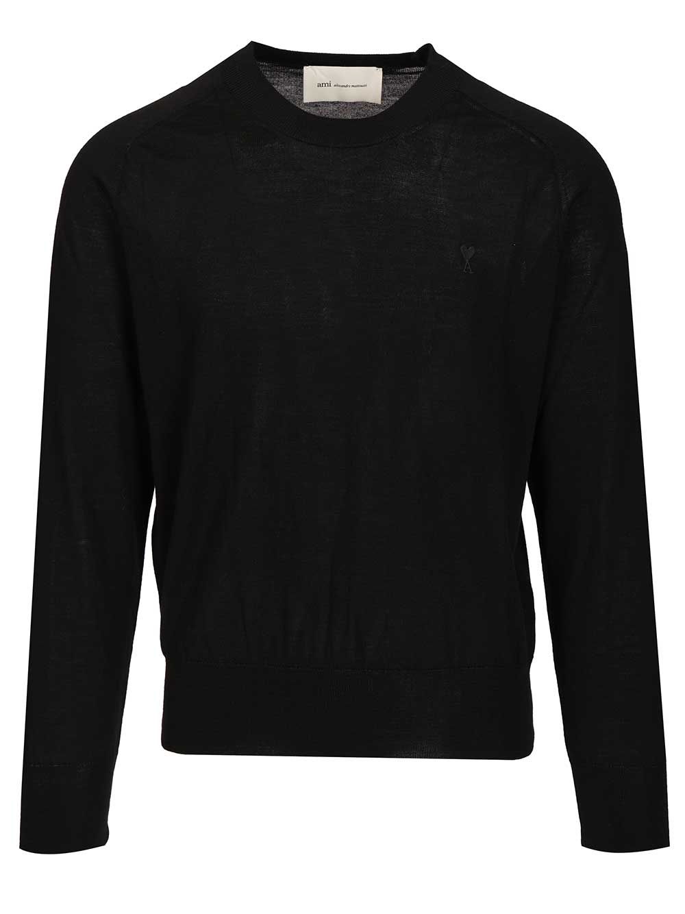 QUOTA -CREWNECK SWEATER WITH CONTRASTED AMI DE COEUR EXRAFINE MERINO WOOL Black Knitwear
