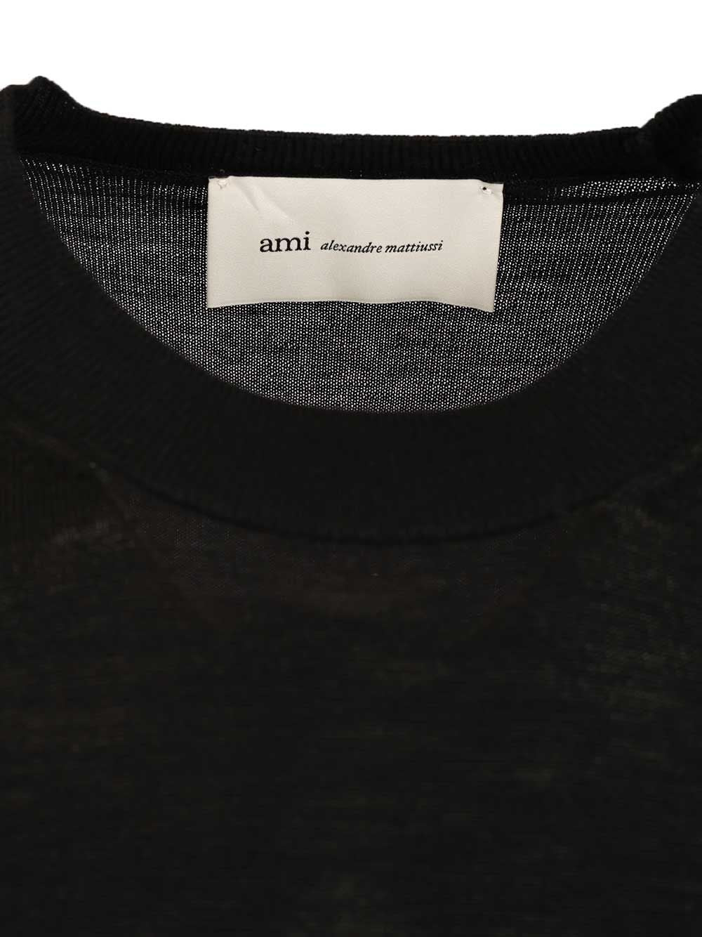 QUOTA -CREWNECK SWEATER WITH CONTRASTED AMI DE COEUR EXRAFINE MERINO WOOL Black Knitwear