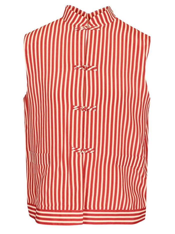Lorenzo Striped Top Red Silk Viscose Tops