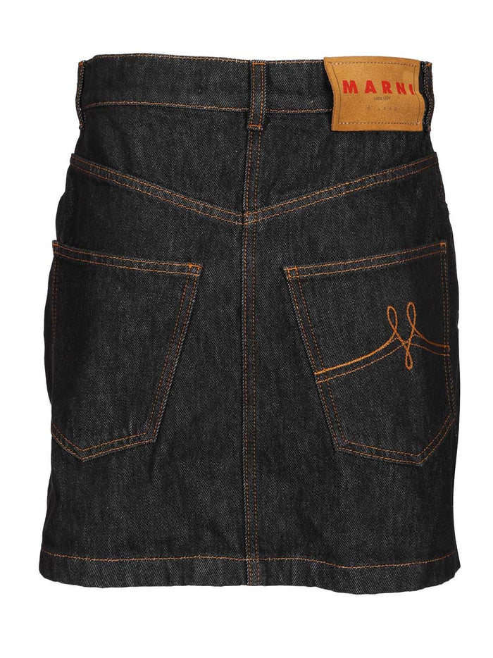 Black denim skirt with daisy appliques Blue