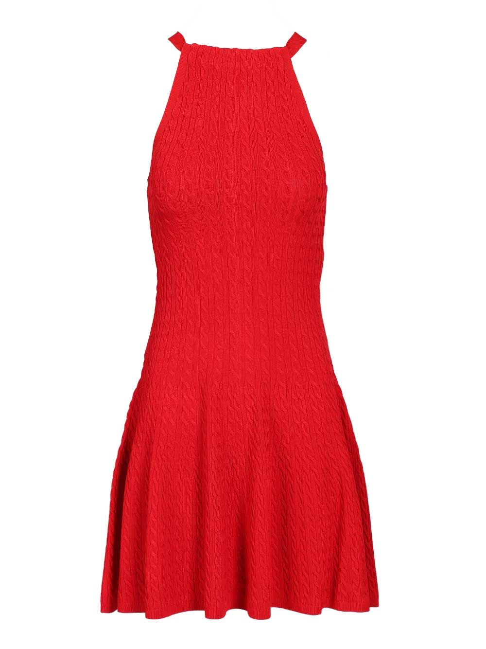Cable knit halter dress Red Viscose Nylon (recycled)