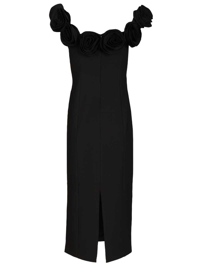 Black crepe midi dress with floral print