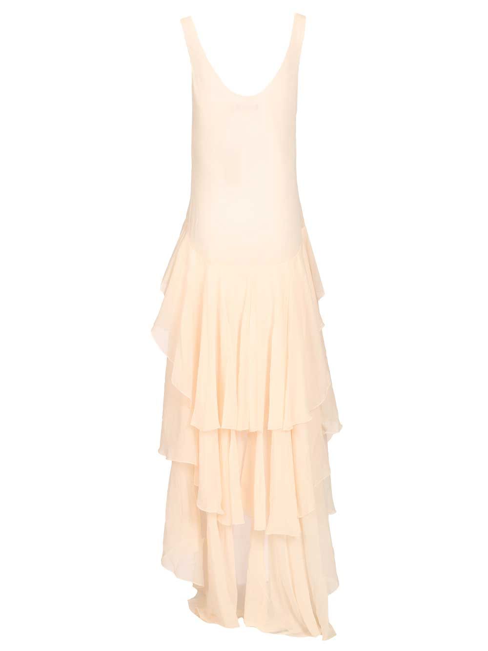 Chiffon Ruffle Dress Beige