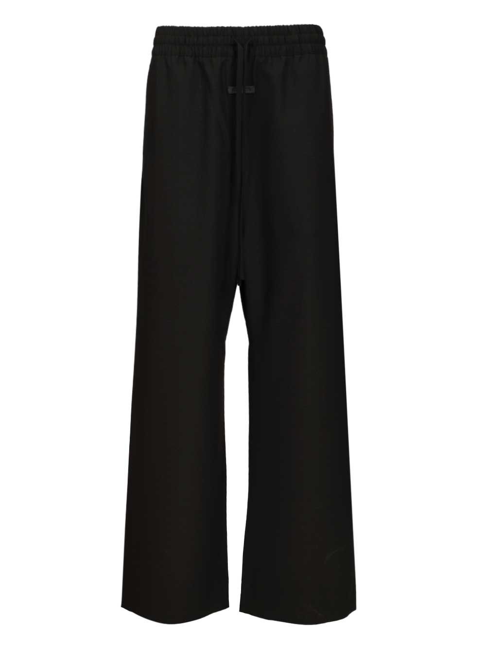 WIDE LEG DRAWSTRING PANTS Black Virgin Wool Trousers