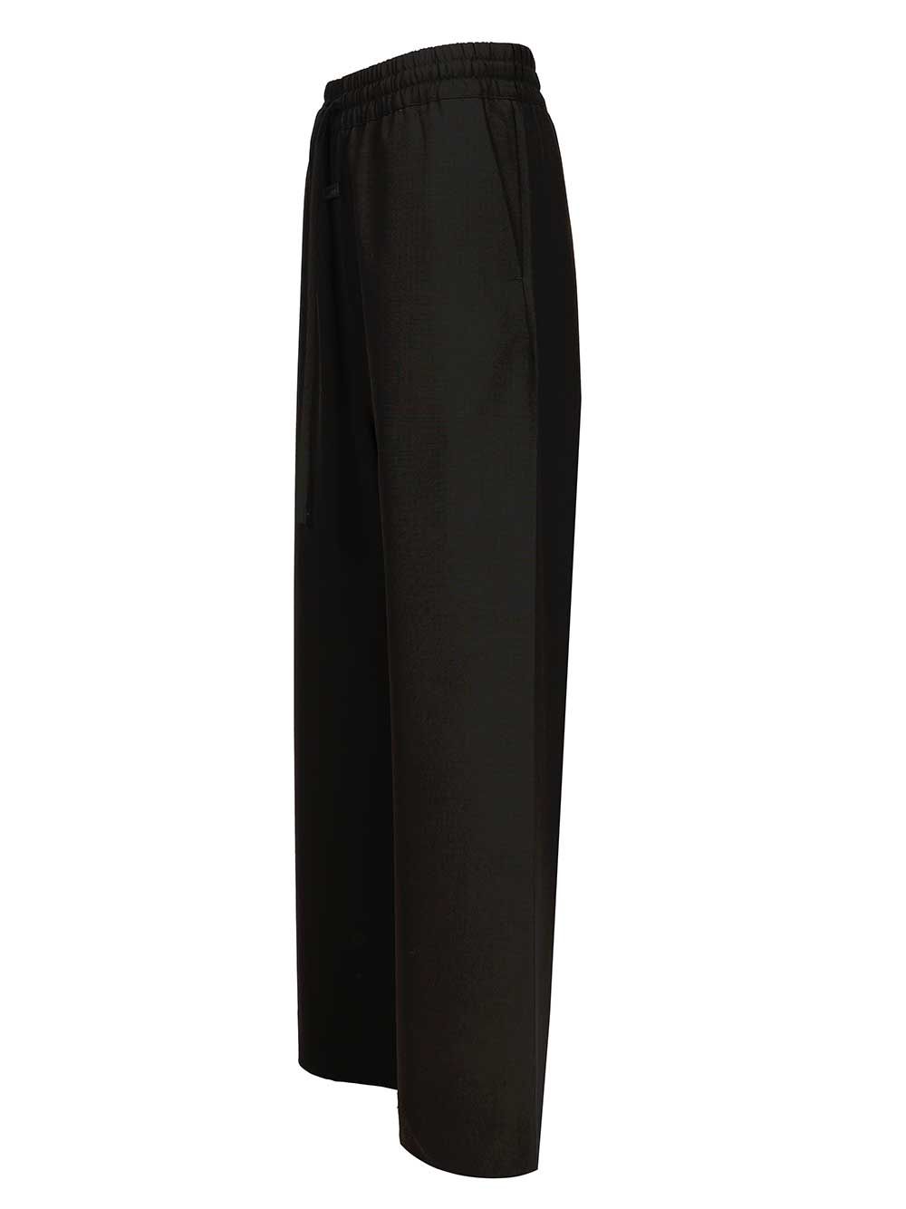 WIDE LEG DRAWSTRING PANTS Black Virgin Wool Trousers