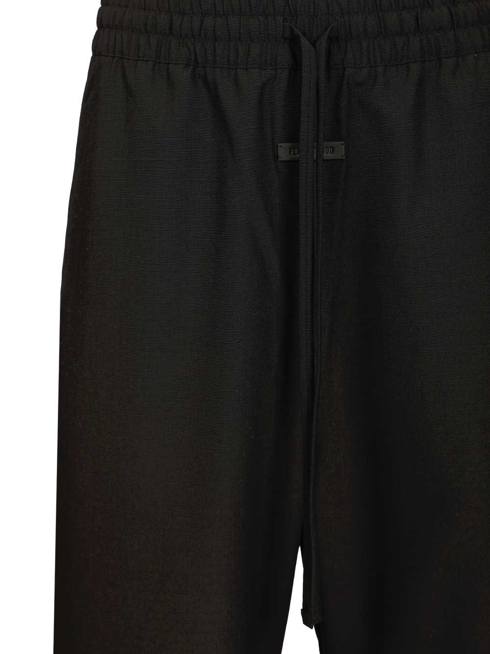 WIDE LEG DRAWSTRING PANTS Black Virgin Wool Trousers