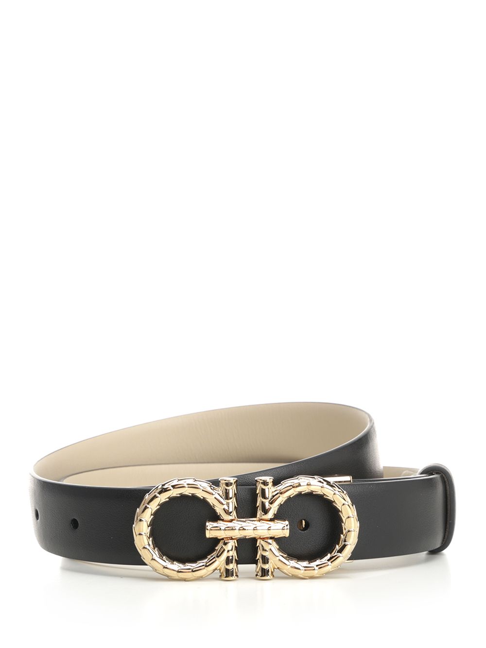 Reversible and adjustable Gancini belt Black Calf