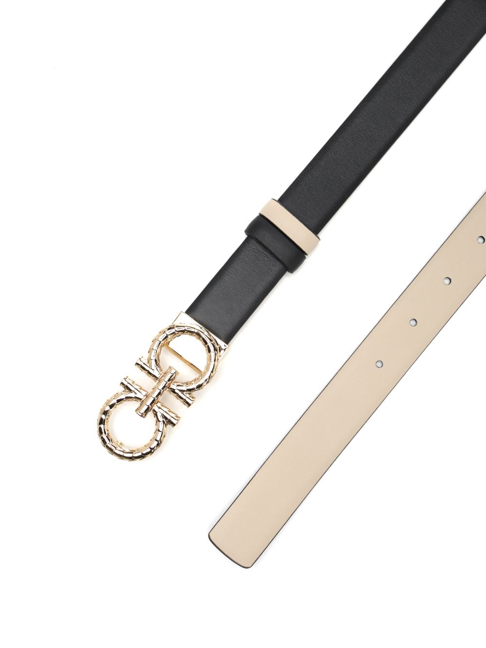 Reversible and adjustable Gancini belt Black Calf